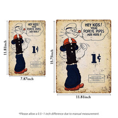 Popeye 1¢ Pipes Vintage Ad Tin Sign