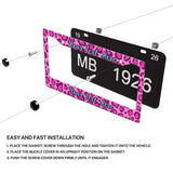 Installation diagram for a personalized Pink Leopard Print license plate frame