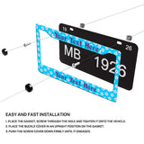 Installation diagram for a Turquoise Tropical Flowers license plate frame