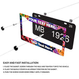 Installation diagram for a personalized Space Cats and Food license plate frame