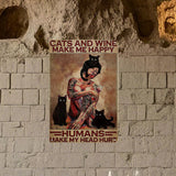 Tattooed Woman, Cats & Wine Humor