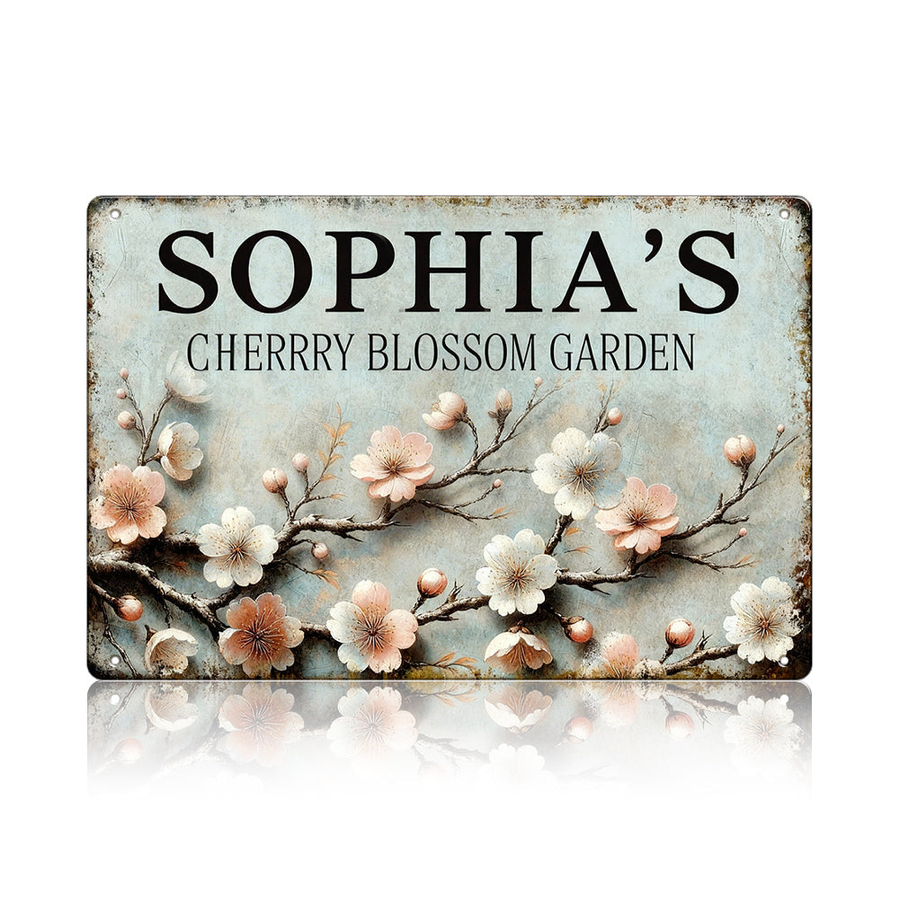 Custom Cherry Blossom Garden Metal Sign