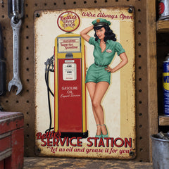 Bettie’s Service Station Pin-Up Tin Sign