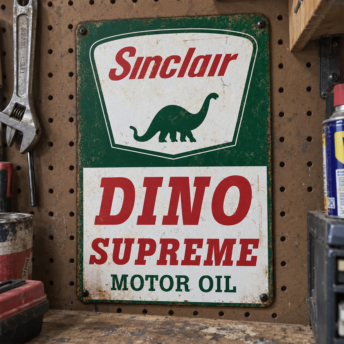 Sinclair Dino Supreme Motor Oil Tin Sign