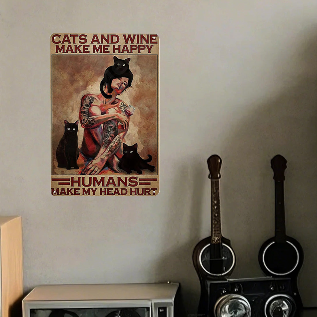 Tattooed Woman, Cats & Wine Humor