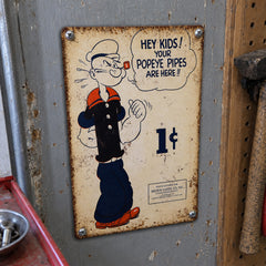 Popeye 1¢ Pipes Vintage Ad Tin Sign