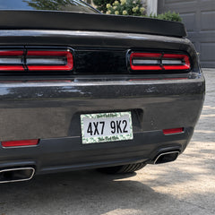 Green Botanical Leaves license plate frame installed on a black sports car