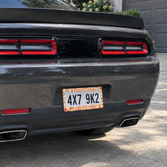 Skull Pattern license plate frame installed on a black sports car