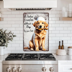 "No Kitchen Is Complete Without a Dog" Golden Retriever