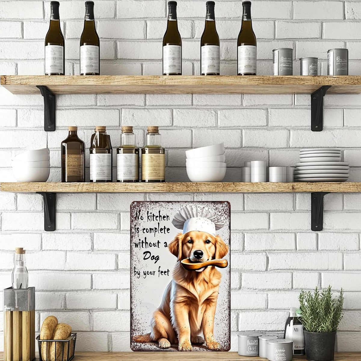 "No Kitchen Is Complete Without a Dog" Golden Retriever