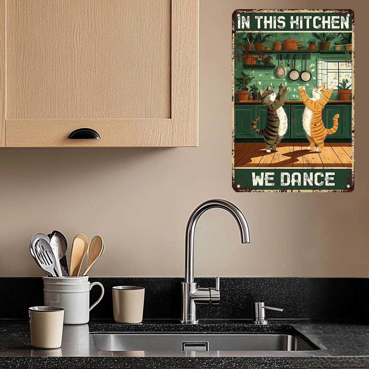"In This Kitchen We Dance" Funny Cat