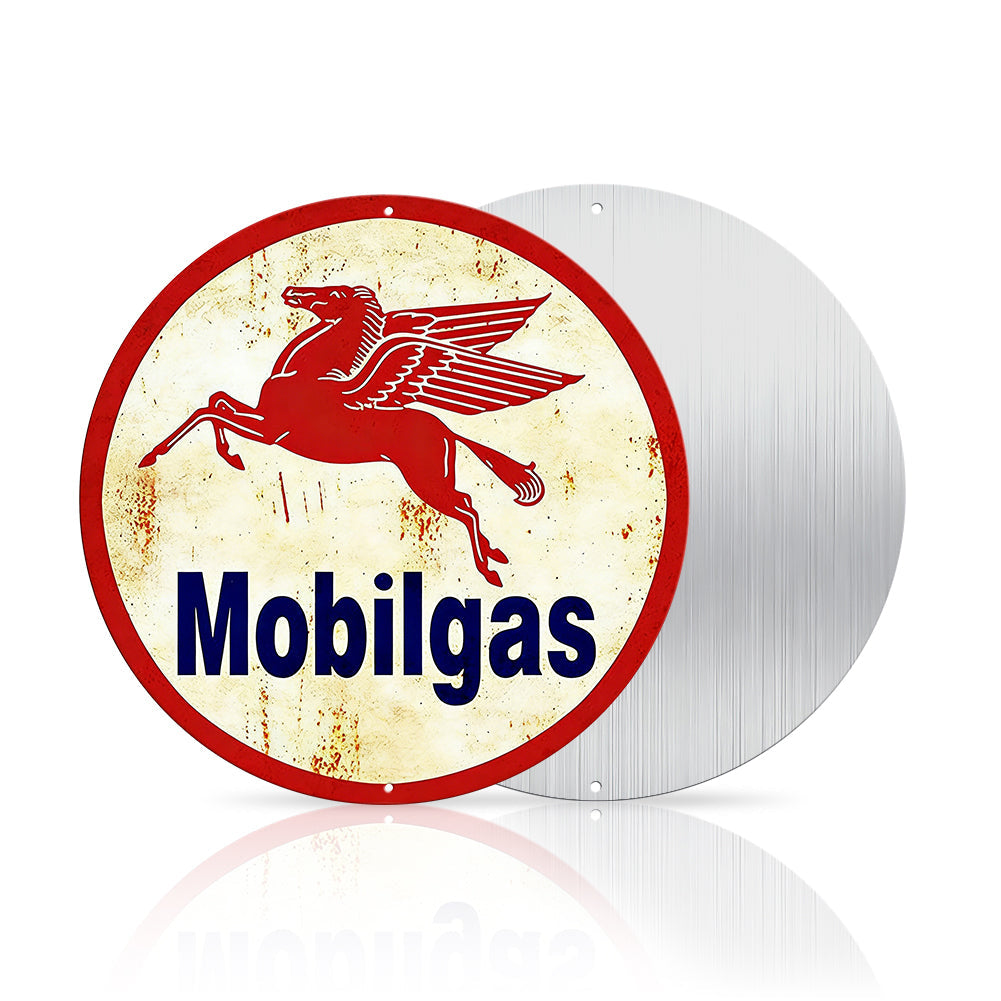 Mobilgas Pegasus Round Metal Sign – Vintage Gas Station