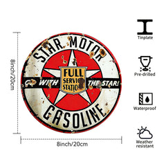 Star Motor Gasoline Round Metal Sign