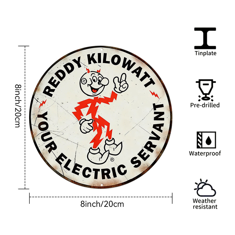 Reddy Kilowatt Round Metal Sign – Vintage Electric Ad