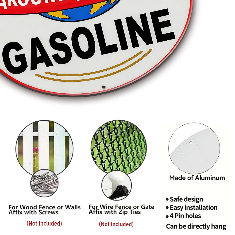 Around The World Gasoline Round Metal Sign