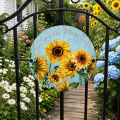 Personalized Garden Round Metal Sign, Custom Flower Garden Decor
