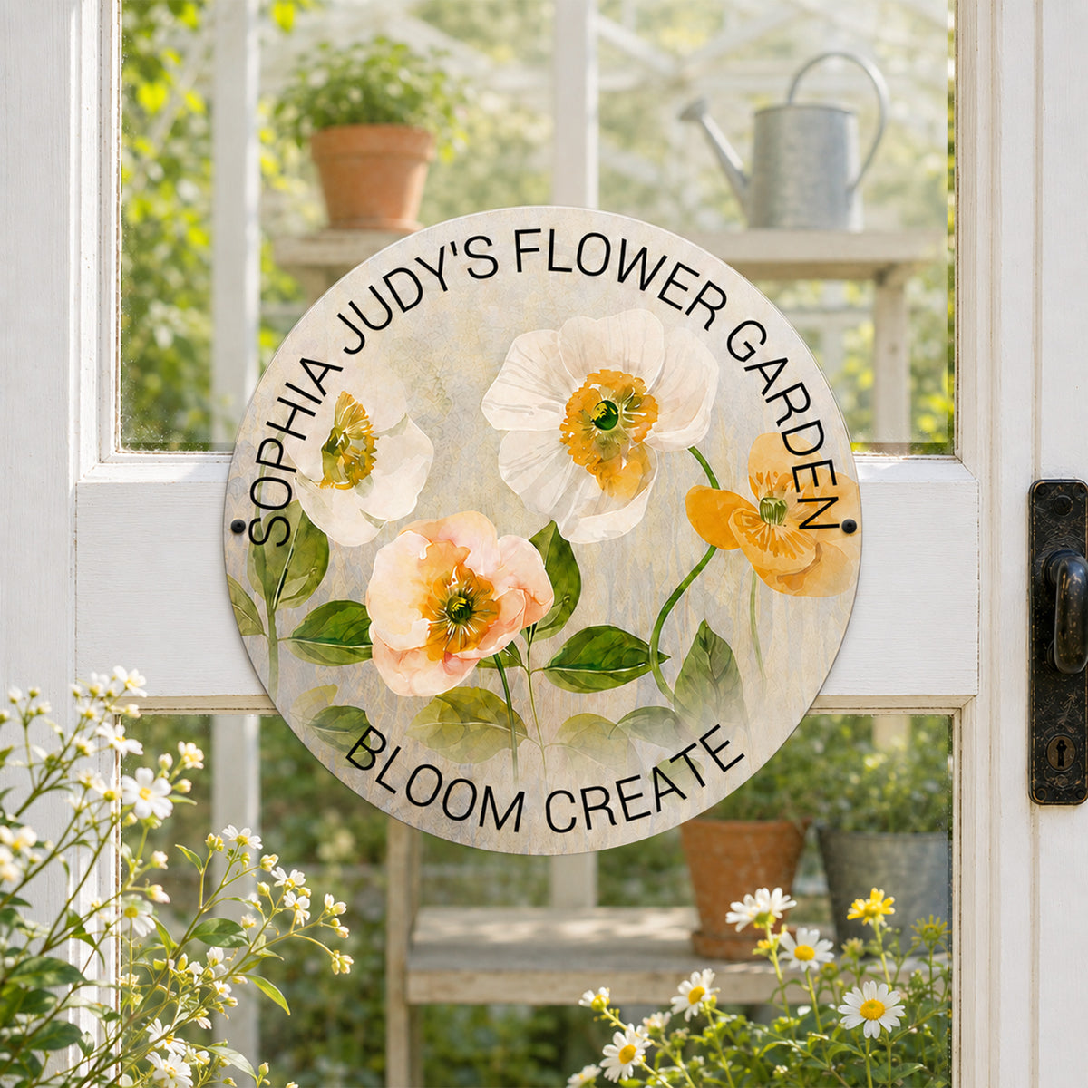 Personalized Garden Round Metal Sign, Custom Flower Garden Decor