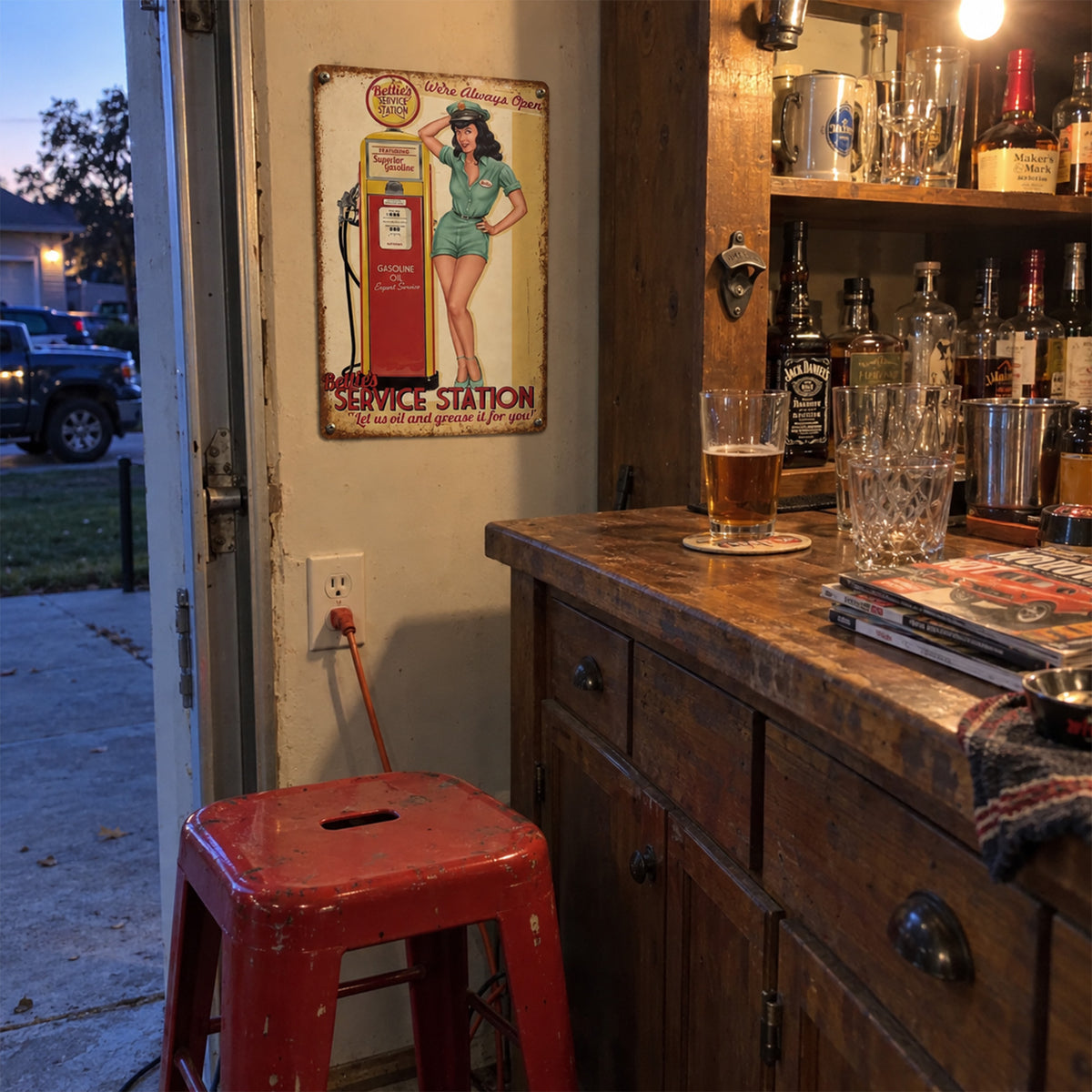 Bettie’s Service Station Pin-Up Tin Sign