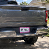 Custom Pink Leopard Print license plate frame installed on a pickup truck