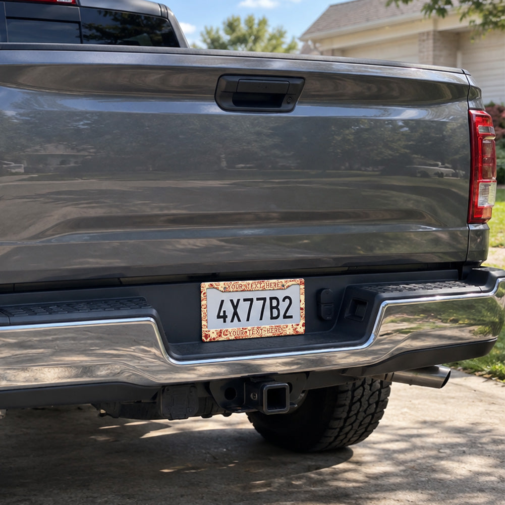 Custom Skull Pattern license plate frame installed on a pickup truck