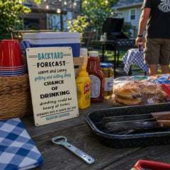 Funny Backyard Forecast Metal Sign - Grilling and Chilling