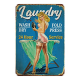 Vintage Laundry Service Pin-Up Girl Metal Tin Sign