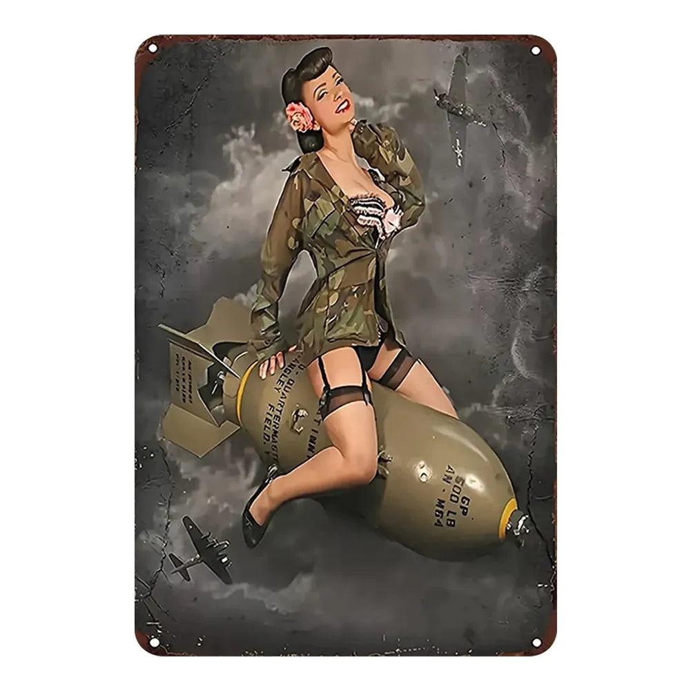 WWII Bomber Pin-Up Girl "Riding the Bomb"