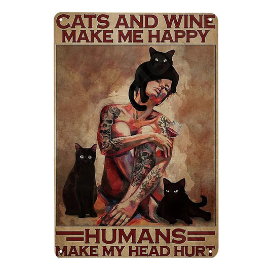 Tattooed Woman, Cats & Wine Humor